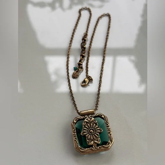 Reversible Crystal Hamsa Pendant Necklace-Emerald Green-Lucky Brand - Picture 6 of 9